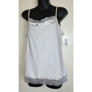 New York & Company Tank Camisole White Top L Silver Lace Adjustable Straps NWT